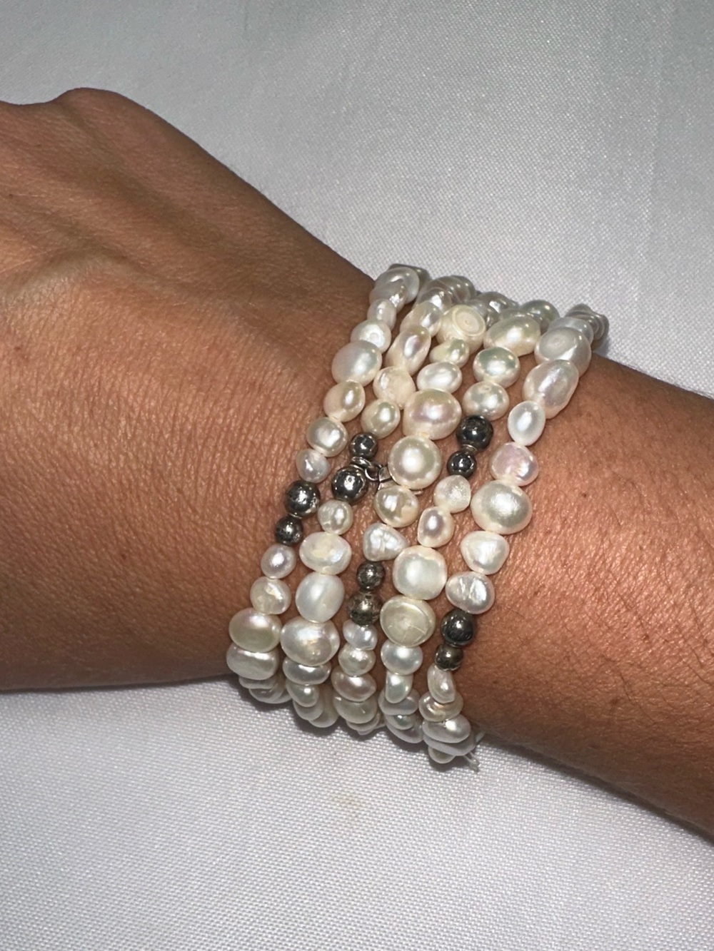 Silpada .925 Silver Genuine White Freshwater Pearl Stretch Bracelet 5 Pc Set